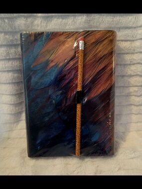 NWT Leatherette Rooster Feather-Print Journal with Pencil Closure